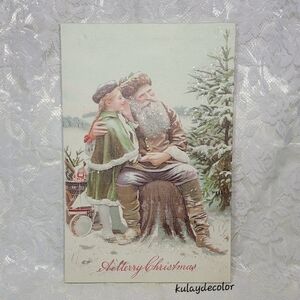 Vintage Style Santa Canvas Print A Merry Christmas Wall Art Holiday Decor 17x11